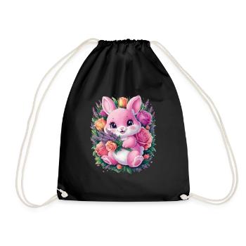 Mignon lapin kawaii avec des roses et de la lavande - Sac de sport léger - noir - Devant