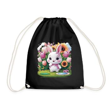 Lapin kawaii avec des tulipes et des tournesols - Sac de sport léger - noir - Devant