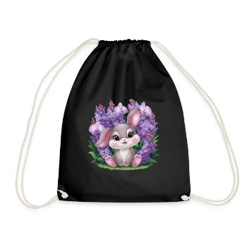 Kawaii Hase mit Orchideen und Flieder - Turnbeutel - Schwarz - Vorne
