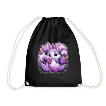 Lapin Kawaii avec orchidées et lilas - Sac de sport léger - noir - Devant