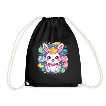 Kawaii Hase mit Krone und Lutschern - Turnbeutel - Schwarz - Vorne