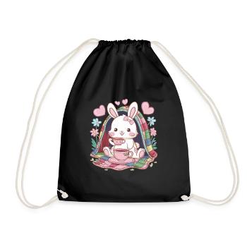 Knuffiger Hawaii Hase mit Tee und Decke - Turnbeutel - Schwarz - Vorne