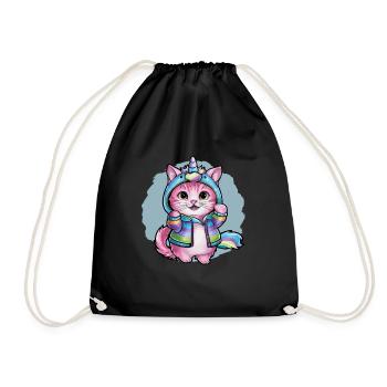 Niedliche Einhorn Katze mit brillanten Farben - Turnbeutel - Schwarz - Vorne