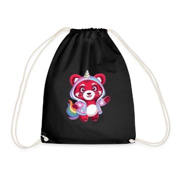 Roter Einhorn Panda - Turnbeutel - Schwarz - Vorne
