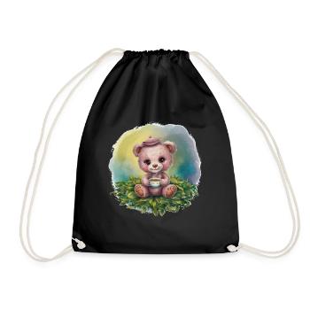 Teddybär liebt Tee - Turnbeutel - Schwarz - Vorne
