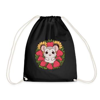 Kawaii Chinchilla mit Erdbeeren & Sonnenblumen - Turnbeutel - Schwarz - Vorne