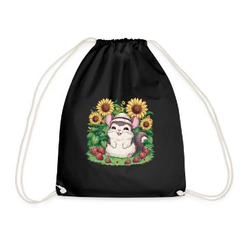 Kawaii Chinchilla mit Erdbeeren & Sonnenblumen - Turnbeutel - Schwarz - Vorne