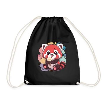 Kawaii Red Panda with Waffle Cream for Cream Fans - Drawstring Bag - black - Front