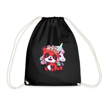 Süßer roter Kawaii Panda im Cartoon Look - Turnbeutel - Schwarz - Vorne