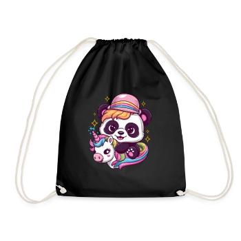Süßer Kawaii Panda mit Einhorn - Turnbeutel - Schwarz - Vorne