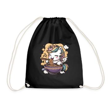 Süßes Kawaii Einhorn mit Nudelsuppe - Turnbeutel - Schwarz - Vorne