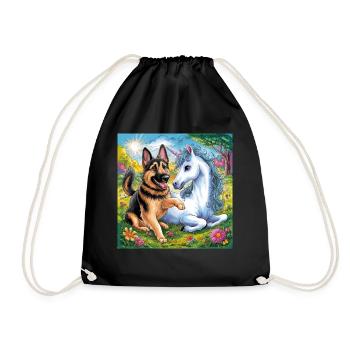 Cute German Shepherd with Unicorn - Drawstring Bag - black - Front