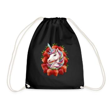 Licorne mignonne avec des fraises pleines de magie - Sac de sport léger - noir - Devant