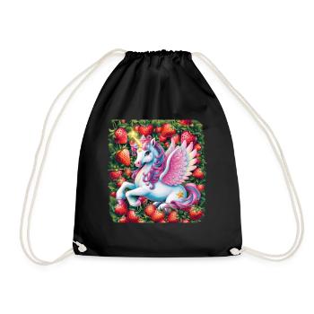 Mignon Licorne Pégase avec des fraises - Sac de sport léger - noir - Devant