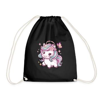 Niedliches Kawaii Einhorn mit Schmetterling - Turnbeutel - Schwarz - Vorne