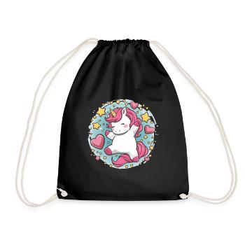 Mignon licorne kawaii avec des étoiles et des cœurs - Sac de sport léger - noir - Devant