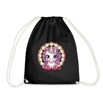 Kawaii Unicorn with Cream - Drawstring Bag - black - Front
