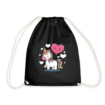 Licorne mignonne avec des ballons en forme de cœur - Sac de sport léger - noir - Devant