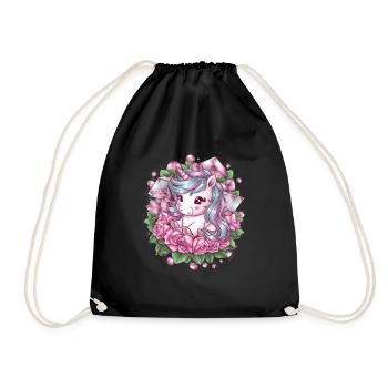 Licorne kawaii avec lit de roses - Sac de sport léger - noir - Devant