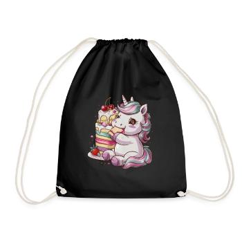 Kawaii Einhonr with cake - Drawstring Bag - black - Front