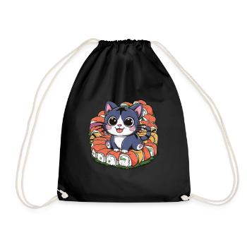 Mignon chat kawaii aime les sushis - Sac de sport léger - noir - Devant