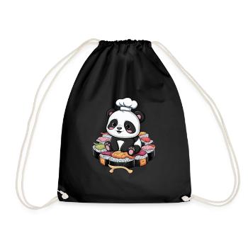 Süßer Kawaii Panda mit großer Sushi Variation - Turnbeutel - Schwarz - Vorne