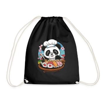 Süßer Kawaii Panda mit großer Sushi Variation - Turnbeutel - Schwarz - Vorne
