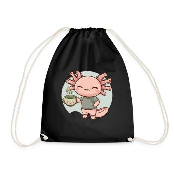 Kawaii Axolotl aime le thé vert - Sac de sport léger - noir - Devant