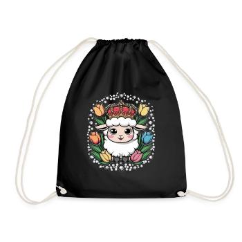 Königliches Kawaii Schaf mit Krone und Tulpen - Turnbeutel - Schwarz - Vorne