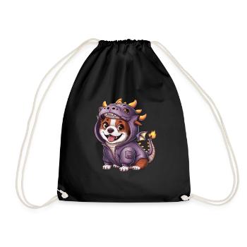 Süßer Kawaii Hund mit Drachen Outfit - Turnbeutel - Schwarz - Vorne