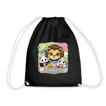 Kawaii Lion in Cartoon Style Kawaii Onigiri - Drawstring Bag - black - Front