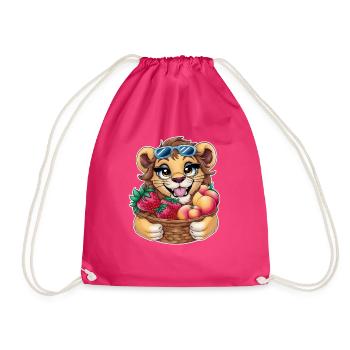 Kawaii lion with strawberries and peaches - Drawstring Bag - fuchsia - Front