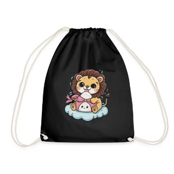 Kawaii Lion in Cartoon Style Kawaii Onigiri - Drawstring Bag - black - Front
