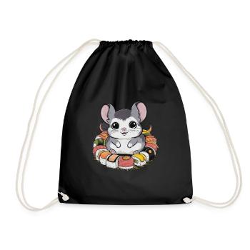 Kawaii chinchilla with Japanese sushi - Drawstring Bag - black - Front