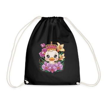 Kawaii ducklings with orchids and lilies - Drawstring Bag - black - Front
