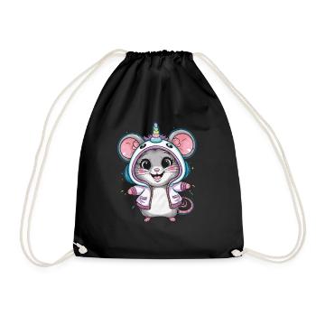 Kawaii Maus mit Einhorn Outfit - Turnbeutel - Schwarz - Vorne