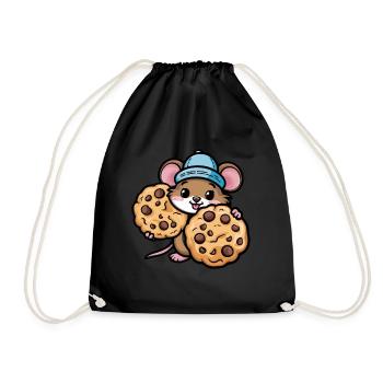 Souris kawaii avec biscuits aux pépites de chocolat - Sac de sport léger - noir - Devant