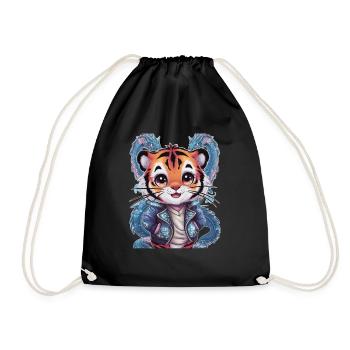 Tigre avec une tenue cool et un dragon chinois - Sac de sport léger - noir - Devant