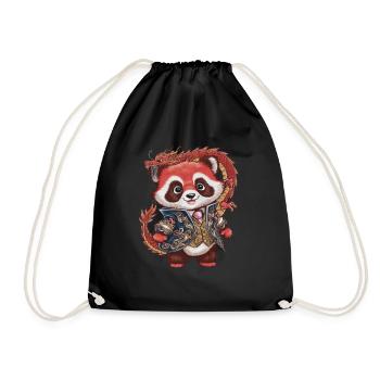 Panda roux avec dragon chinois - Sac de sport léger - noir - Devant