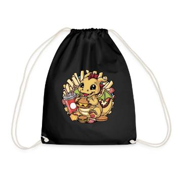 Dragon with Soft Drink, French Frites and Burger - Drawstring Bag - black - Front
