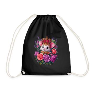 Kawaii mouse with crown and magnificent roses - Drawstring Bag - black - Front