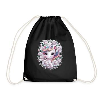 Kawaii Einhorn mit Rosen - Turnbeutel - Schwarz - Vorne