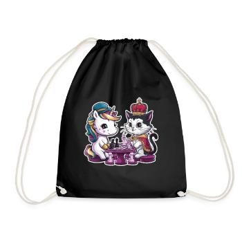 Kawaii unicorn playing chess with chess pieces - Drawstring Bag - black - Front