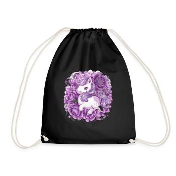 Kawaii Einhorn mit Rosen - Turnbeutel - Schwarz - Vorne
