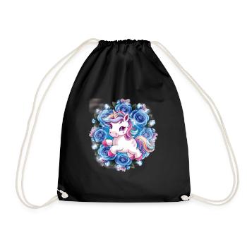 Kawaii Einhorn mit Rosen - Turnbeutel - Schwarz - Vorne