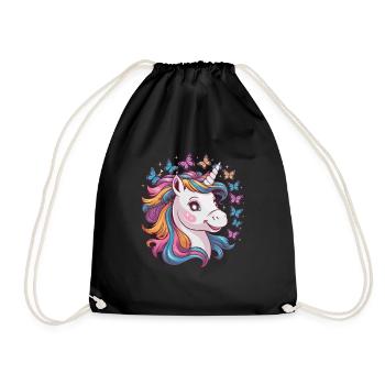Kawaii Unicorn with Butterflies - Drawstring Bag - black - Front