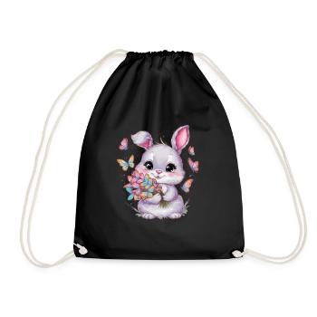 Kawaii Hase mit Schmetterlingen - Turnbeutel - Schwarz - Vorne