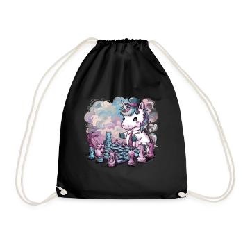 Kawaii unicorn playing chess with chess pieces - Drawstring Bag - black - Front