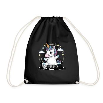 Kawaii unicorn playing chess with chess pieces - Drawstring Bag - black - Front