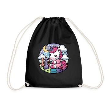 Kawaii unicorn playing chess with chess pieces - Drawstring Bag - black - Front
